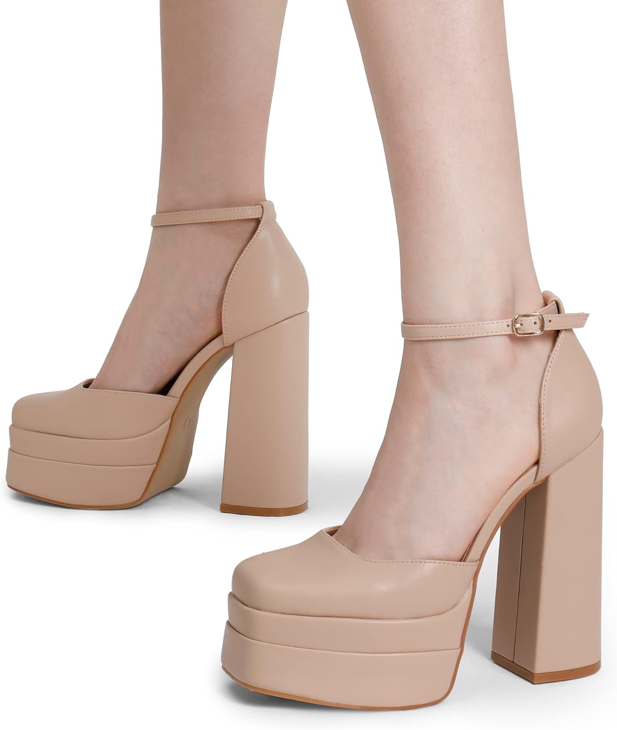 DREAM PAIRS Women’s High Chunky Platform Closed Toe Block Heels Square Toe Ankle Strap Dress Wedding Party Pumps Shoes Aurelia - Image 8