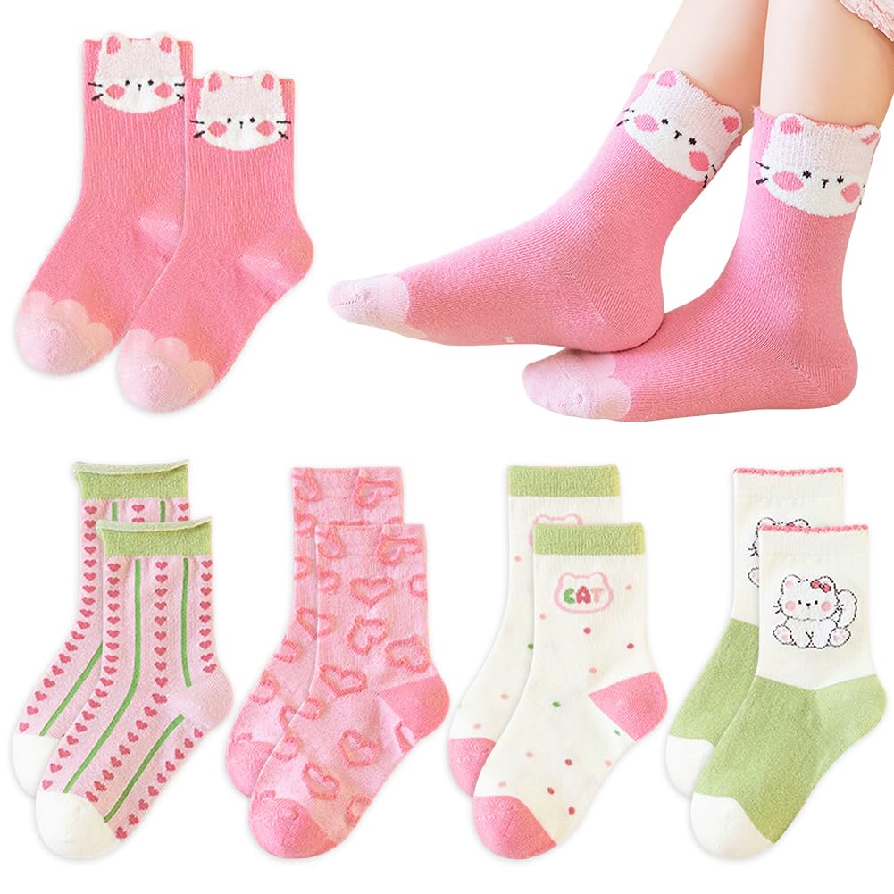 Calcetines para Niños Niña, Calcetines de Pantorrilla, Calcetine Deportivos Algodón Bonitos, Ternera de Rosa Calcetine Gifts para Niñas y Amigas, 5-8 años