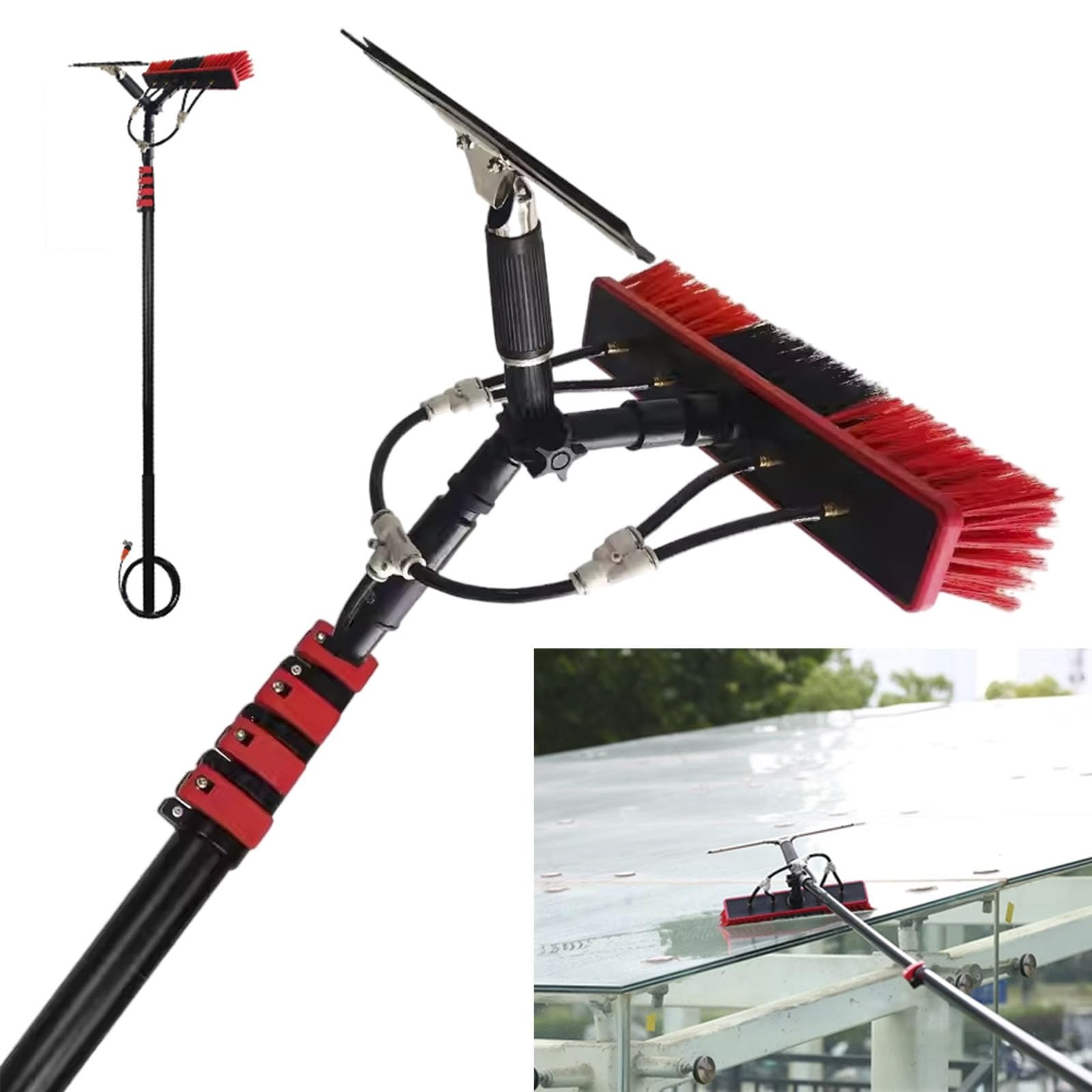 Aioneer Professional Window Cleaner Kit With Extension Pole, Water Fed Brush For Glass, Cars, Solar Panels-5.4m/18ft