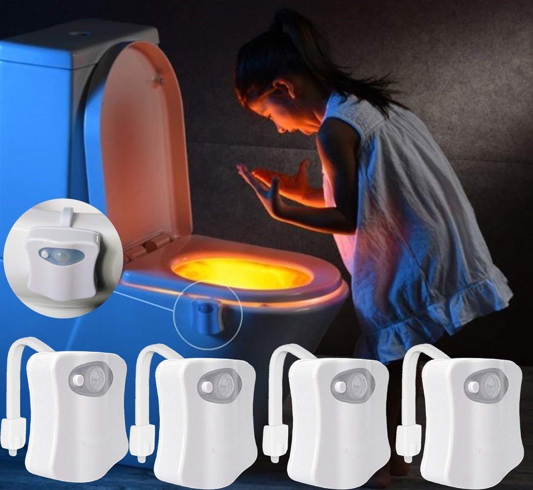 Toilet Light with 8 Color Changes Battery Operated Toilet Seat Night Light Motion Sensor Bathroom Bowl LED Light (8 Colors-Changing, 4 Pack)