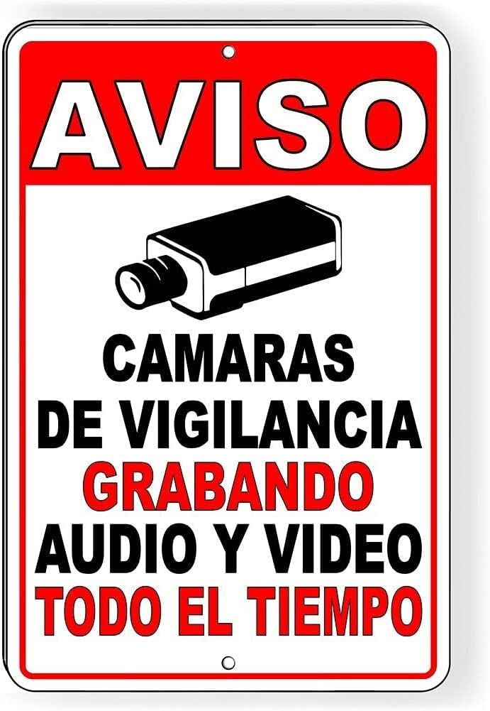 Warning Plaque Wall Decor Spanish Video Surveillance Safety Sign Decoration Road Business Aluminum Metal Tin 8 X 12 Inch