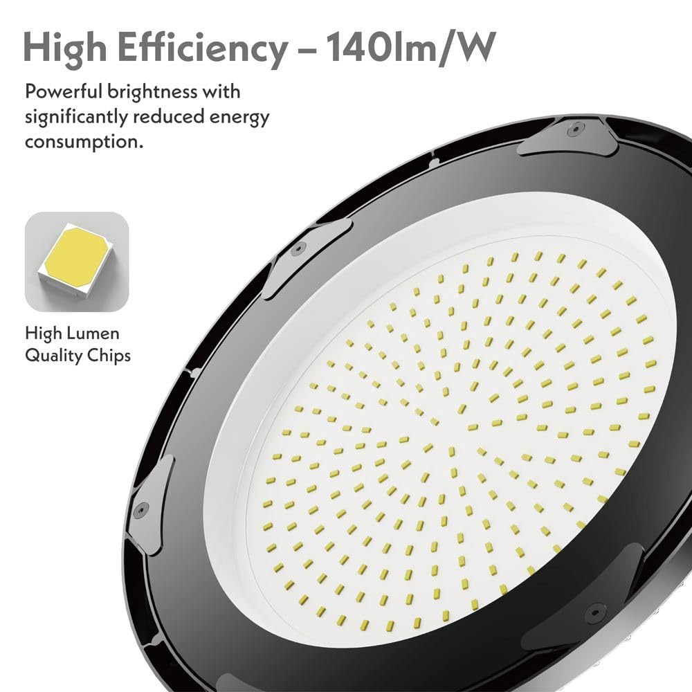 HOFTRONIC UFO LED High Bay Eris 100 Watt 14.000 Lumen 4000 K Neutralweiß IP65 IK08 140 lm/W Aluminium Decken- und Hängelampe 10er-Set
