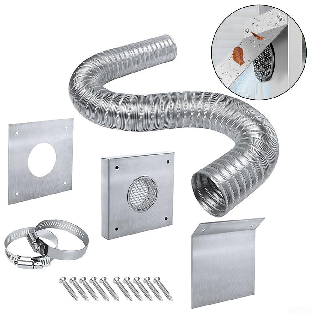 Pelletofen Frischlufteinlass-Set, 5,1 cm Durchmesser, 152,4 cm Länge, Aluminiumschlauch mit Edelstahl-Montageplatte für Kraftstoffeinsparung