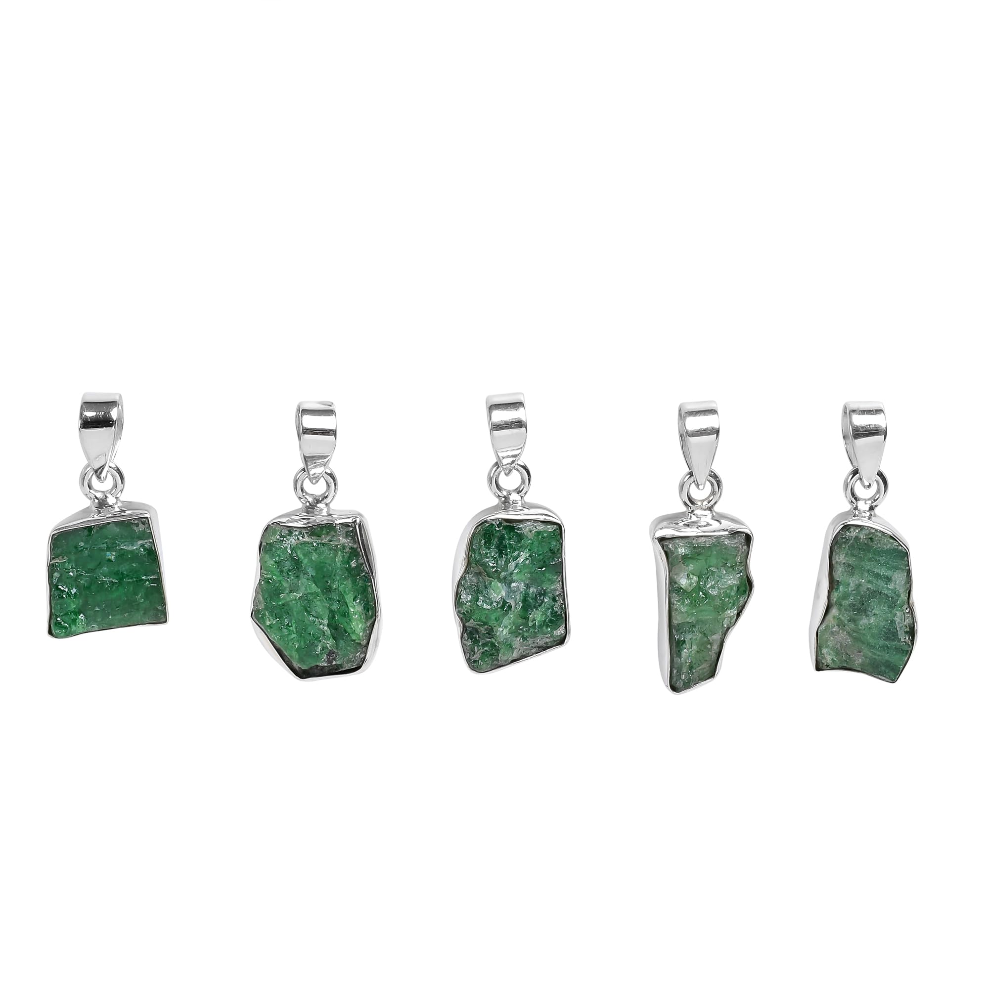 GEMKORA Natural Real Raw Tsavorite Garnet Crystals Bezel Pendant Necklace, Birthstone, Healing Rough Gemstone, Birthday, Mothers Day Gift Jewelry, Silver Plated Jewelry 18 inch (1pendant)