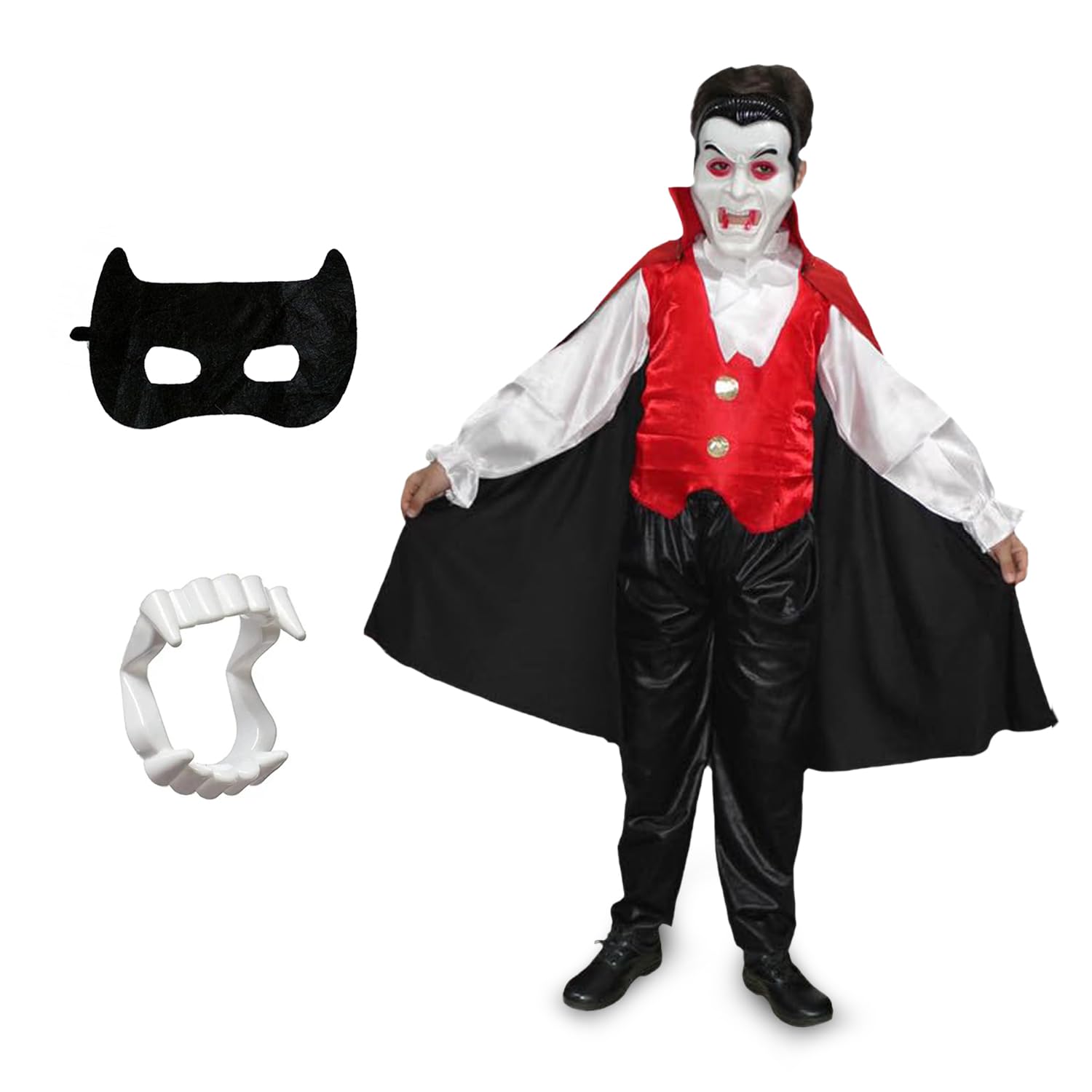 Kaku Fancy Dresses Polyester Vampire Dress For Kids With Vampire Teeth & Face Mask For Halloween Costume Party,Multicolor (B0CJLTWHWD) Amazon Price History, Amazon Price Tracker