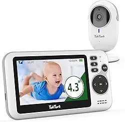 TakTark Babá Eletrônica com Câmera de Bebê 4.3" Monitor, Sem Wi-Fi, Áudio Bidirecional, Visão Noturna, Zoom Digital 3X, Modo VOX, Monitoramento de Temperatura, Ideal para Pais Novos