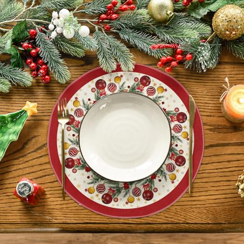 Artoid Mode Jogo americano redondo de Natal com bolas vermelhas de Natal, conjunto de 4, 35 cm de pi