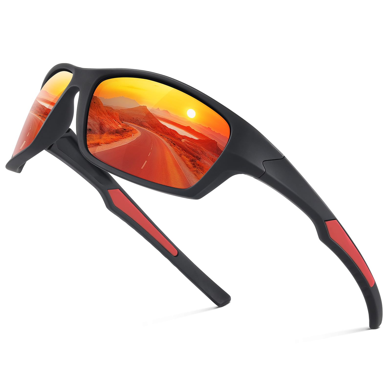 suoso Sportbrille-Herren-Damen-Sport Sonnenbrille-Polarisierte-UV400 Schutz-Sunglasses-Men-Women-Sonnenbrille Schwarz-Fahrradbrille-Rennrad brille-für Angeln-Laufen-Radfahren