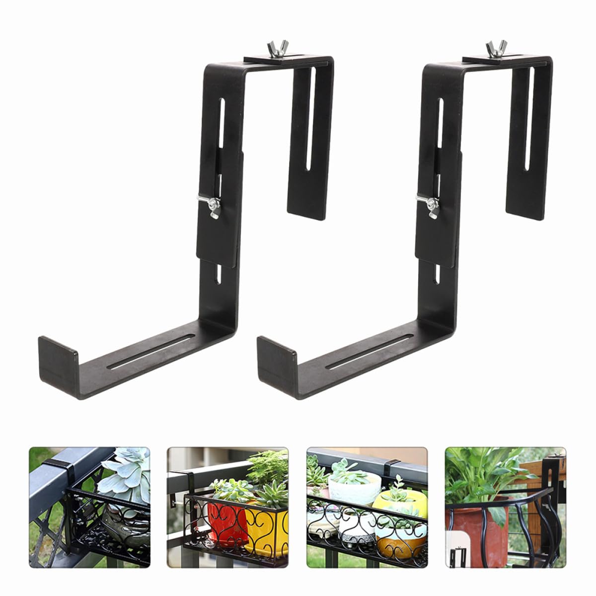 Lurrose 4 Stück Blumenkastenhalter aus Eisen Starke Tragfähigkeit Einfache Montage Rechteckiger Pflanzgefäßhalter für Geländer und Terrassen in Schwarz