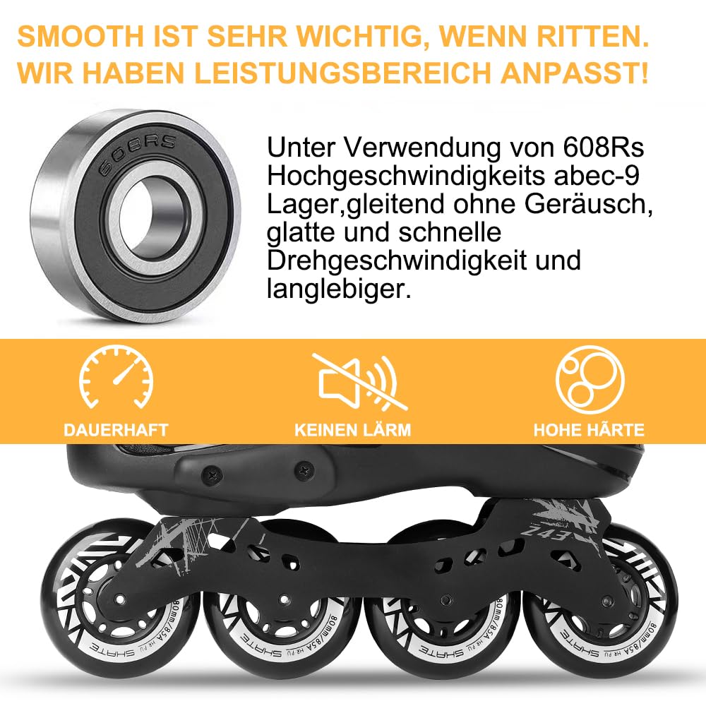 Inline Skate Rollen 80mm 76mm 72mm - 8 Stück Inline Skate Räder 85a inliner rollen mit kugellager ABEC9 | Inliner Skate Räder für K2 Hudora Gonex Apollo (B Silber, A 80MM)