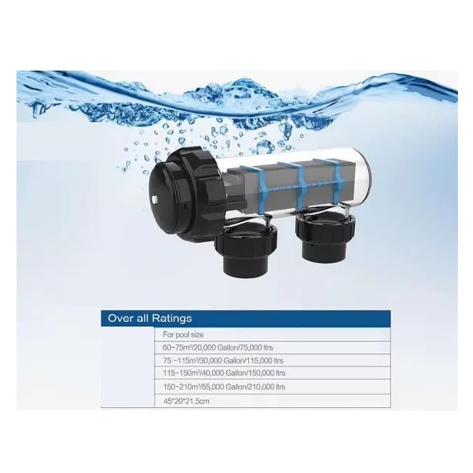 20 G De Cloro/Hora Piscina Célula Cloro Salino Acrílica Transparente Procesamiento De Alta Eficiencia