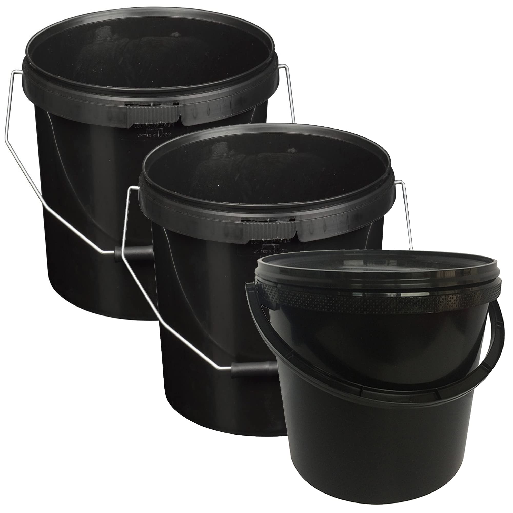 Buy 10 Litre & 25 Litre BLACK Plastic Bucket with Metal & Plastic Handles, Hard Wearing Bucket