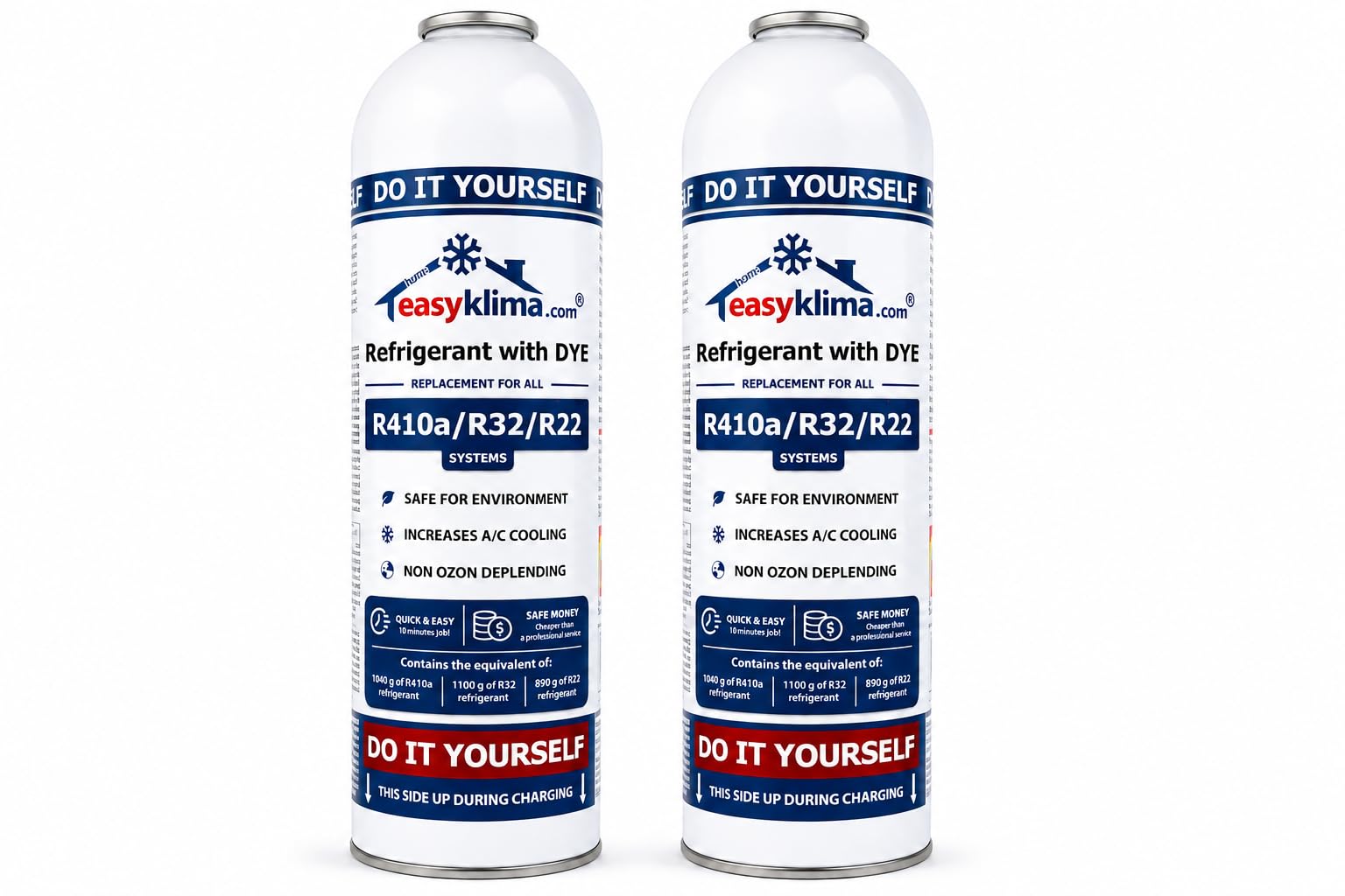 EasyKlima R410A R32 R22 2 x 400g/725ml Nachfüllset 2x Kältemittel mit Manometer & Adapter – Serviceschlauch für Split Klimaanlage & Wärmepumpe