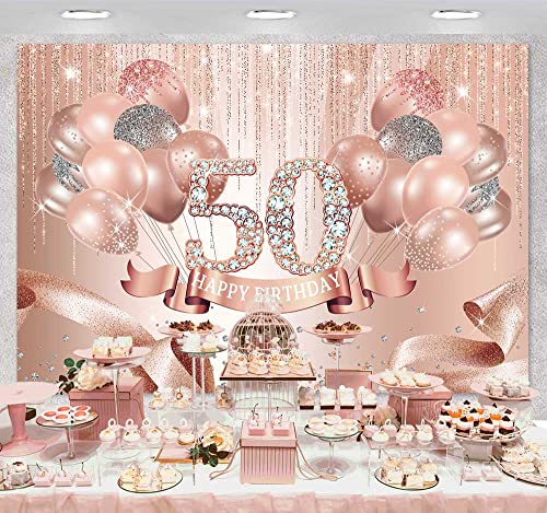 Fondo 50 aniversario sensfun 7x5ft rosa dorado miniatura 2