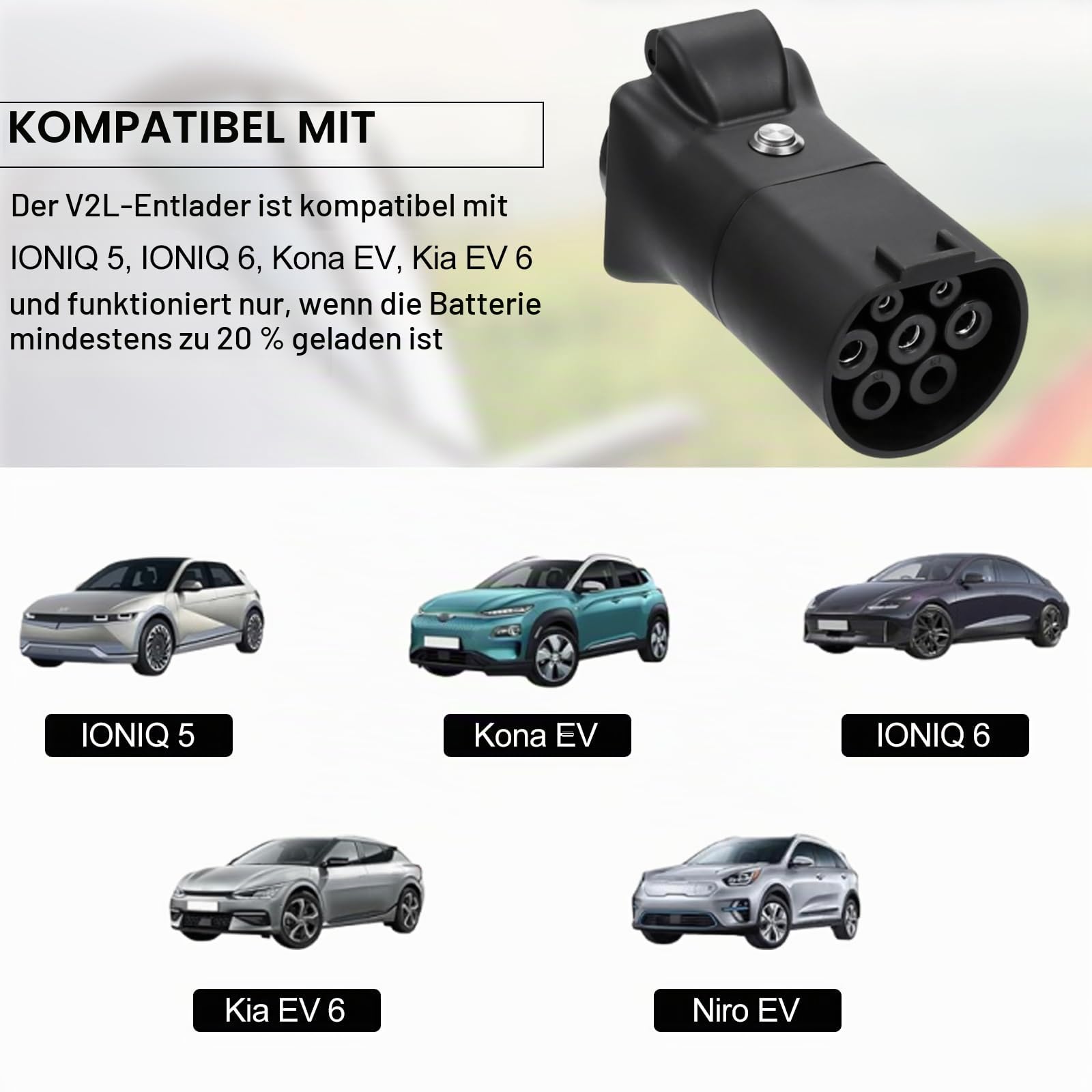 VOBOR V2L Adapter für Kia EV, Typ 2 auf Schuko Adapter, 3.5KW 16A 220V Ada-pter von Fahrzeug zu Last, Typ 2-Entlader Nur kompatibel mit IONIQ 5, IONIQ 6, Kona EV, Kia EV