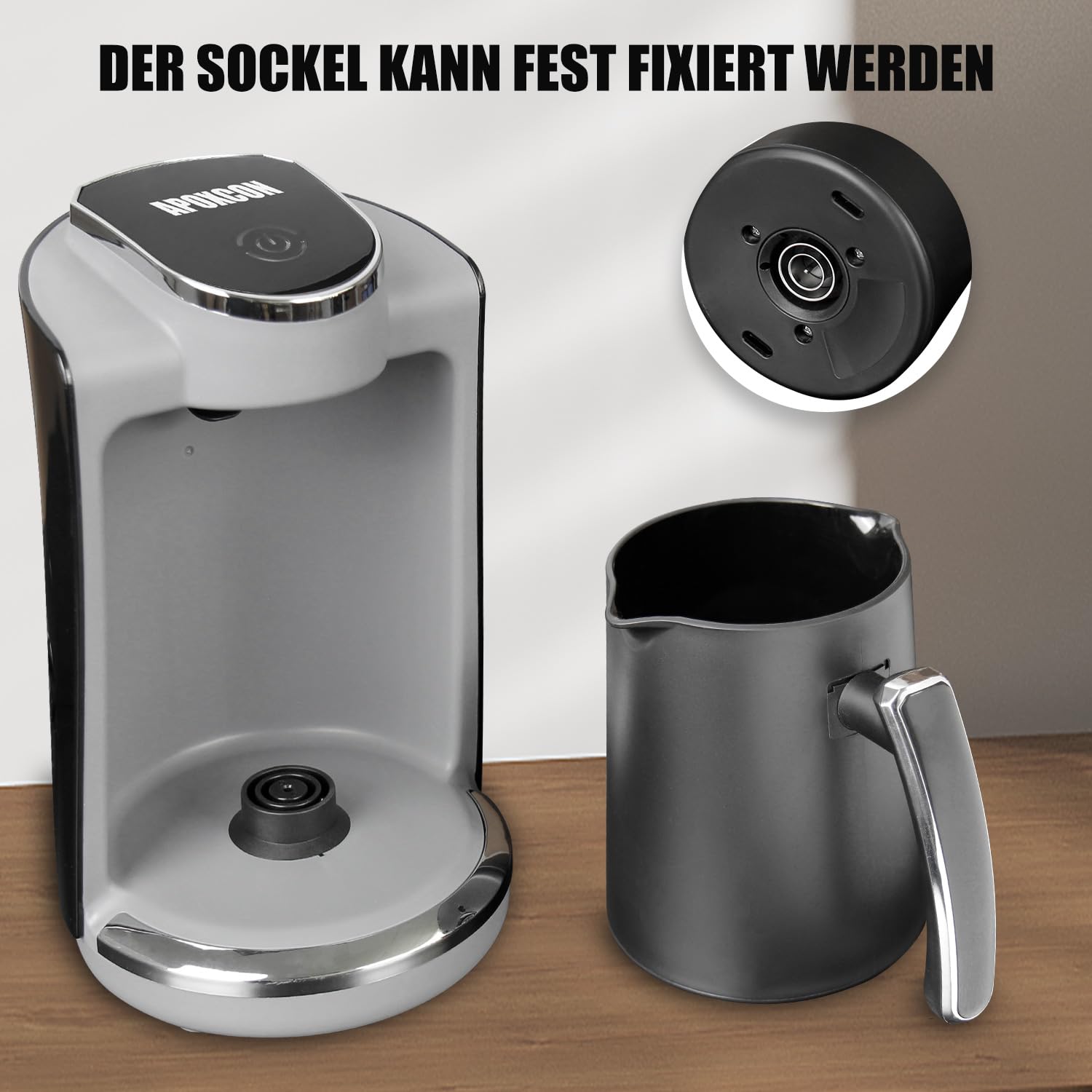 APOXCON Automatische Elektrische Türkische Kaffeemaschine für 4 Tassen – 400W Edelstahl-Heizplatte mit Trockenkochschutz (250 ml)