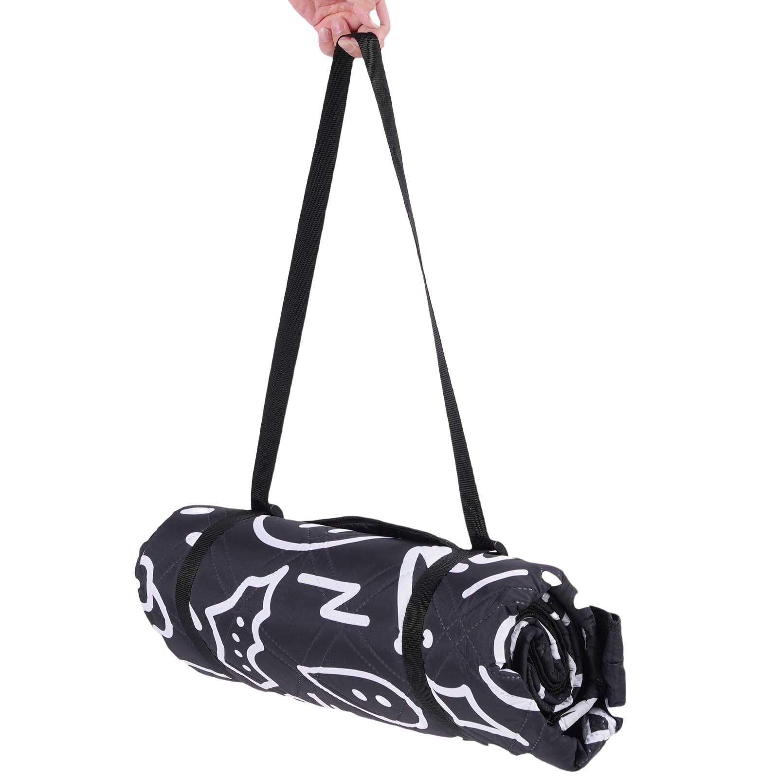 Koc Piknikowy, Gruba Wodoodporna Mata Zewnętrzna o Grubości 6,6 Stopy z Dnem z Folii Aluminiowej i Paskiem do Przechowywania, Można prać w Pralce na Kemping Travel Beach (BLACK)