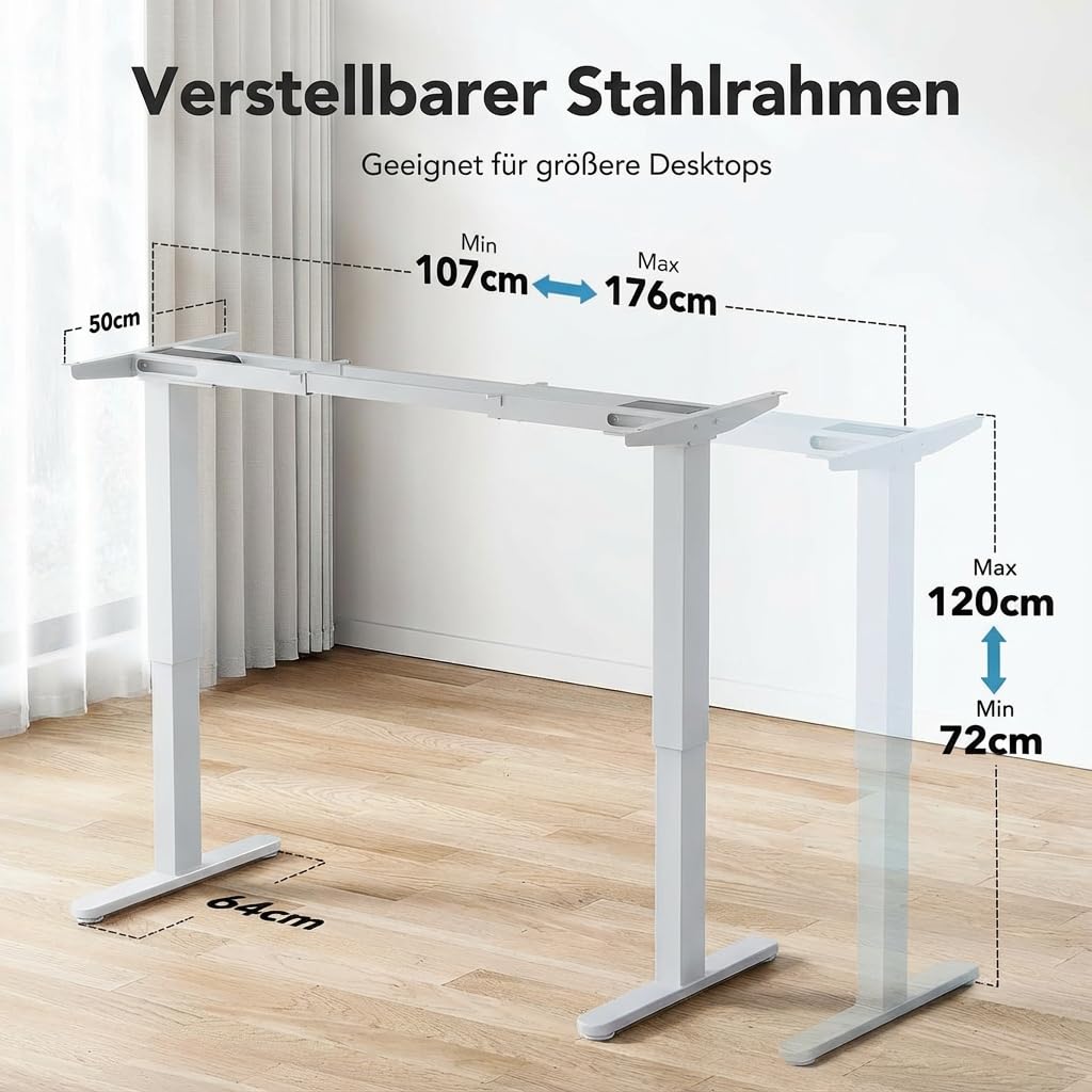 HUANUO Höhenverstellbarer Schreibtisch Gestell mit 2 starken Motoren, T-förmige Schreibtisch Gestell Höhenverstellbar aus Stahl in Automobilklasse,max. 228x80cm,Super Belastung 120KG