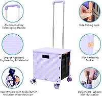 Vista 100 de FELICON SELORSS - Carrito plegable portátil con ruedas para subir escaleras y ruedas giratorias de 360°, mango telescópico, caja de plástico