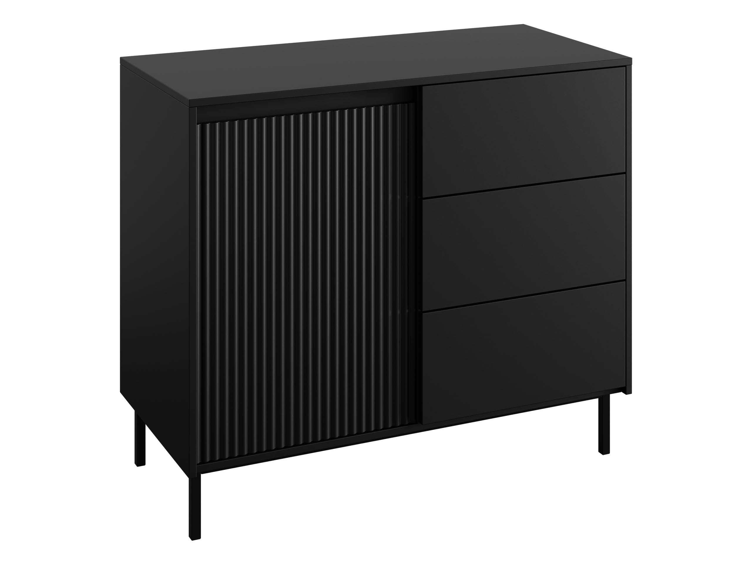 Mirjan24 Kommode Ozmi 1D3SZ mit 1 Tür und 3 Schubladen (Schwarz) | Sideboard mit Push-to-Open-System, 2 Innenfächern und schwarzem Metallgestell für Kleidung und Wohnaccessoires
