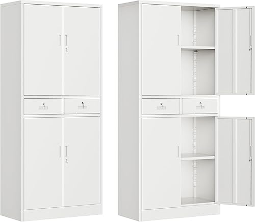 Miniatura 11 de BESFUR Armario de almacenamiento de metal de 71 pulgadas de alto con 5 estantes ajustables y puertas con cerradura, armario con bloqueo para garaje,