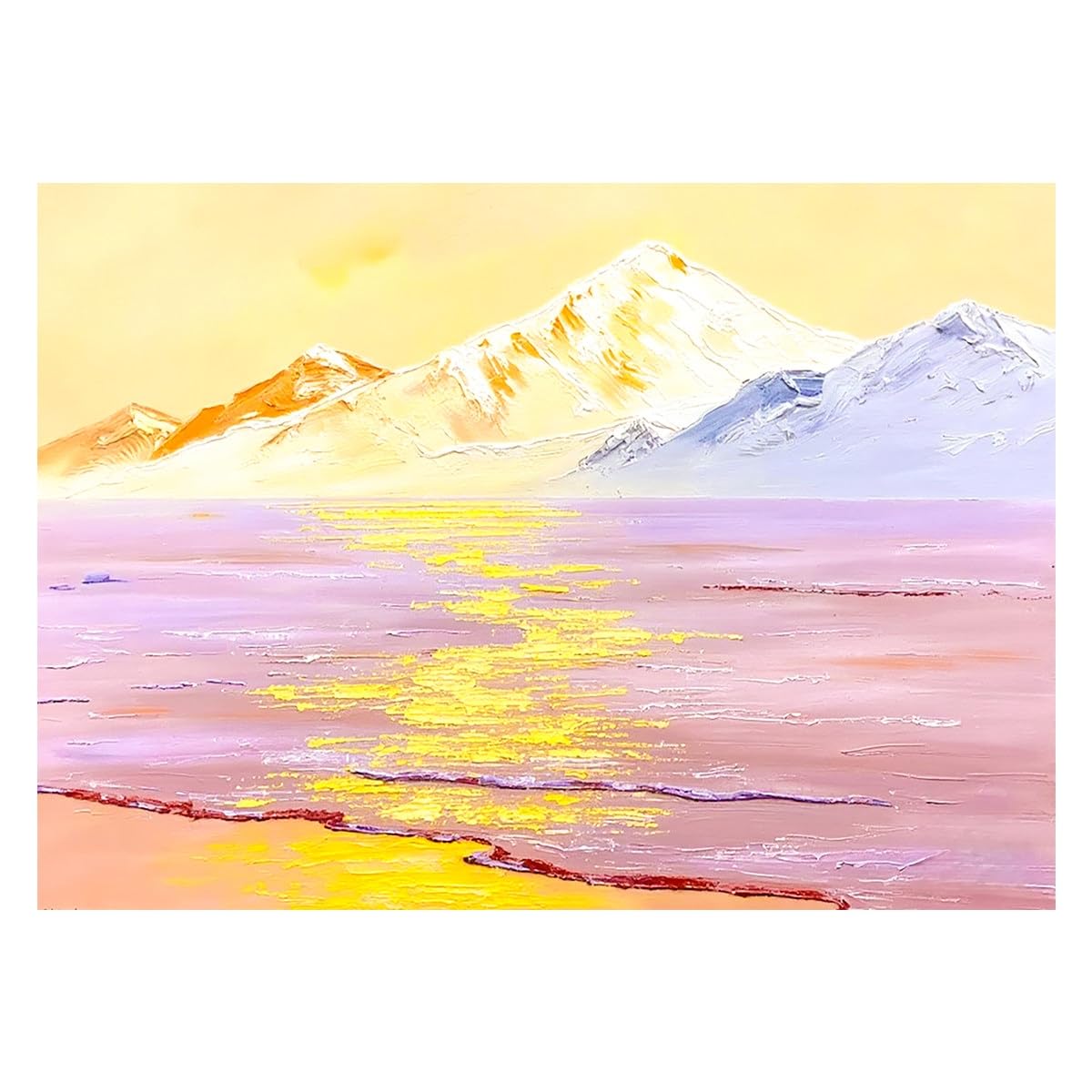 LCDIUDIU Sunlit Snow Mountain Lake Oil Painting Hand Painted Textured Color Landscape Canvas Art Unframed Modern Artwork Wall Decor for Living Room Bedroom 50X70Cm(20X28Inch)
