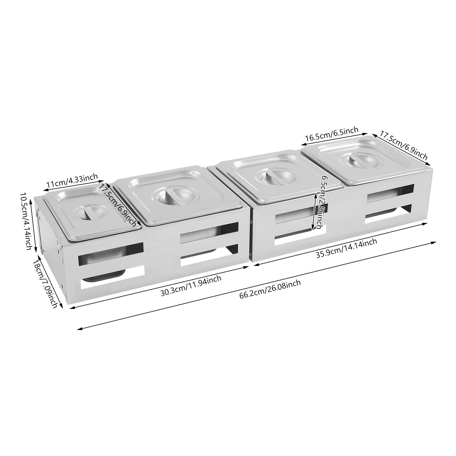 Contenitore per spezie in acciaio inox, da cucina, per spezie, da cucina, con 4 scomparti e 2 supporti per cucina, ristorante, buffet