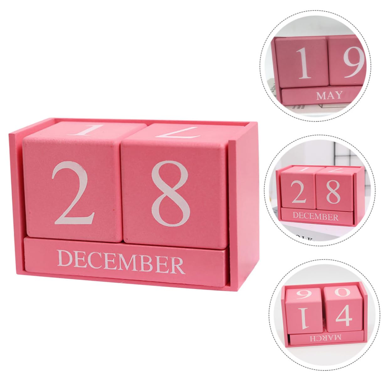 VILLCASE 4 Stück Tischkalender aus Holz Kalender Esstisch lustiger Tisch personalisierter bürodeko Tages aus Holzblöcken Rosa