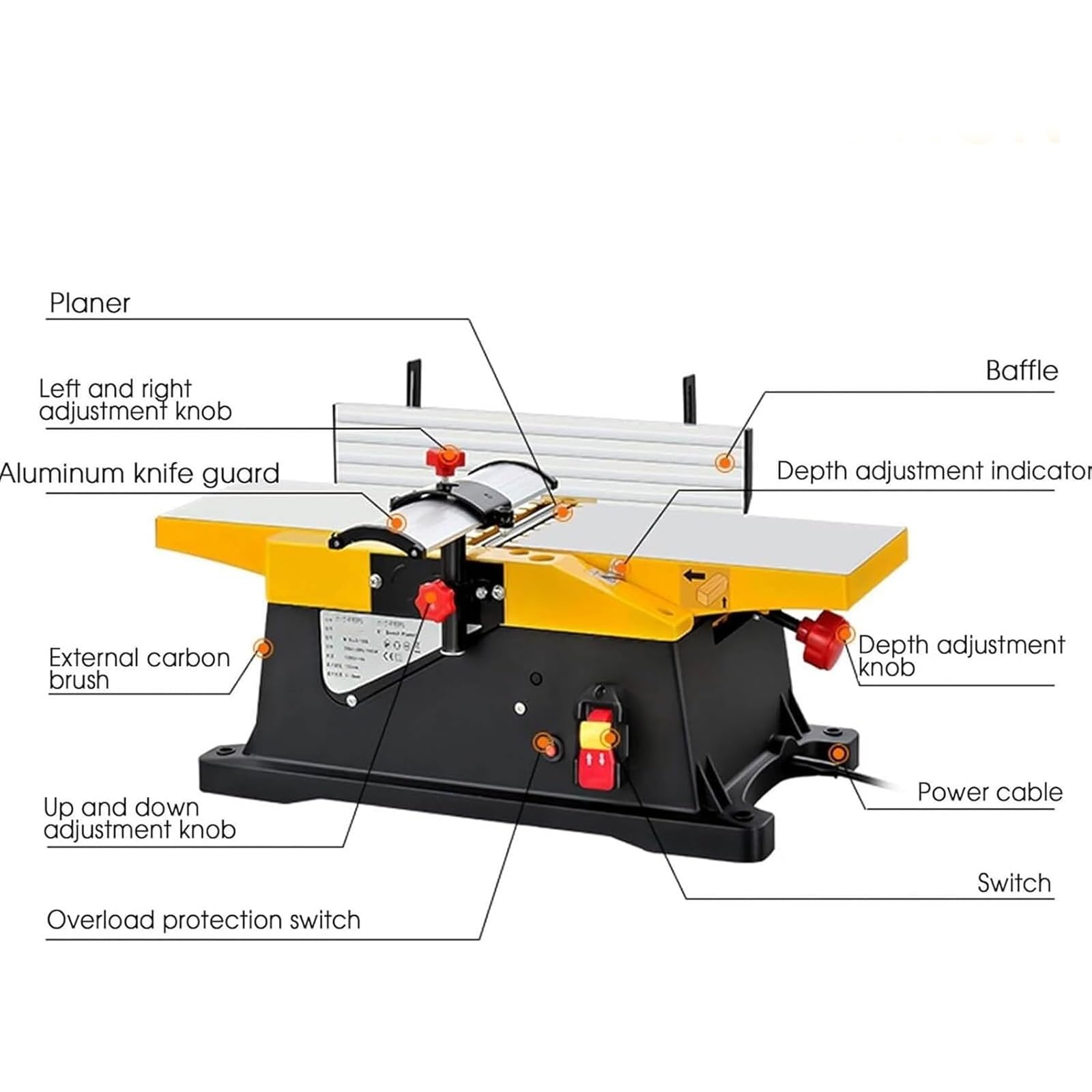 Wielofunkcyjny strug do drewna, strug stołowy, 12 000 obr./min, głębokość cięcia 3 mm, strug elektryczny 1800 W, do robótek ręcznych i małych fabryk
