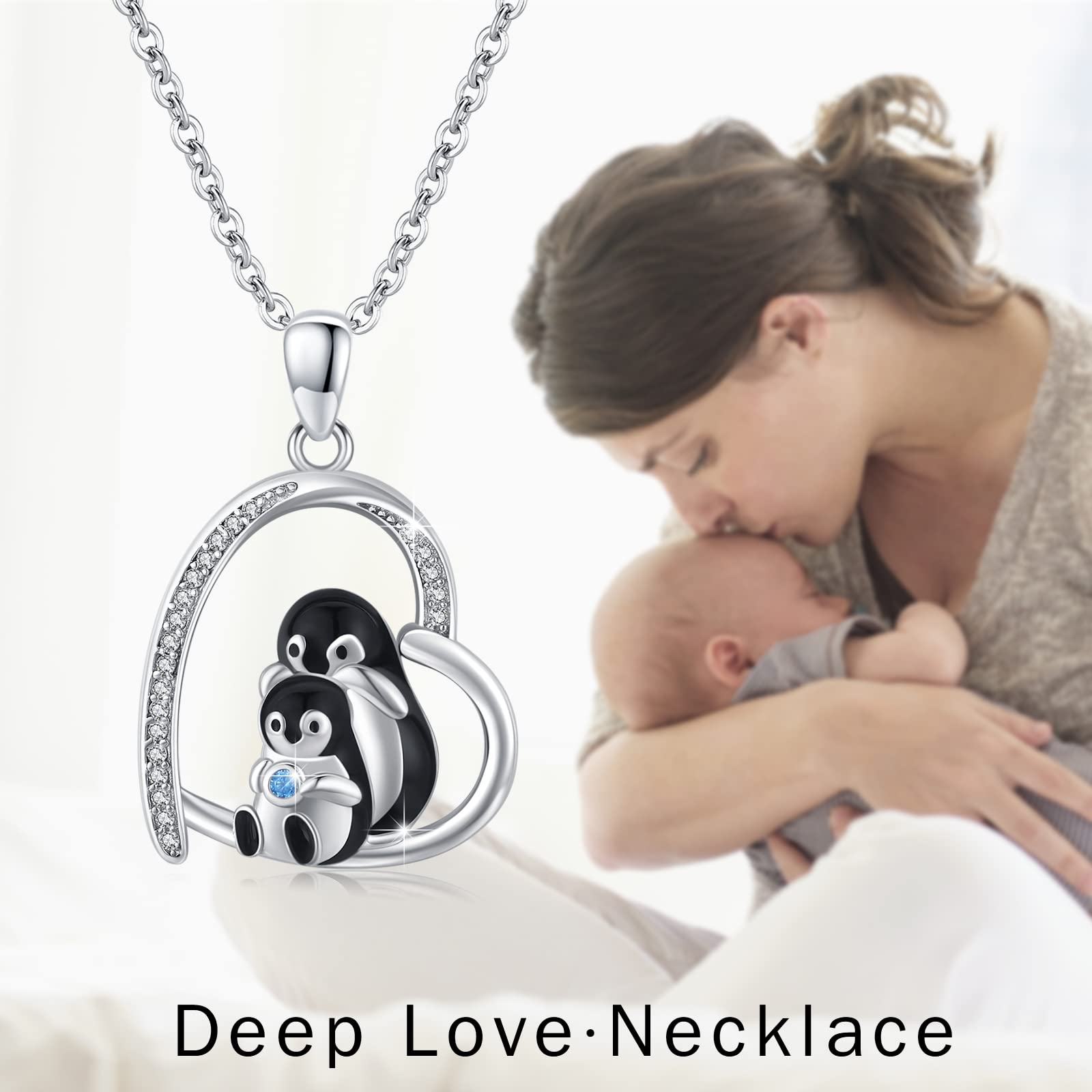 REDSUN Collar de pingüino de plata de ley 925 con colgante de corazón de animales, cadena de pingüino, regalos para mujeres con circonita, día de la madre, regalo para madre e hija