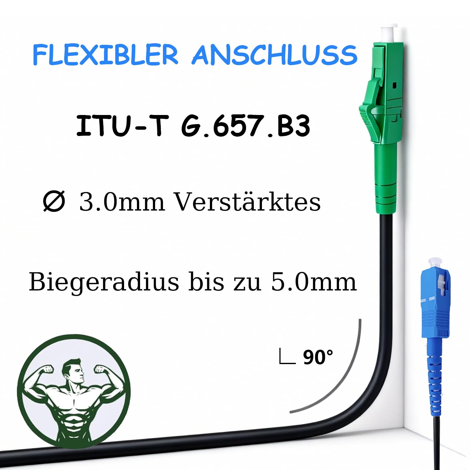 150m LC/APC zu SC/UPC Singlemode Glasfaserkabel 3,0 mm, G657B3 OS2 Simplex, LSZH, Schwarz, Niedrige Dämpfung, FTTH Anschlusskabel,Kompatibel mit FRITZ!Box,150 Meter