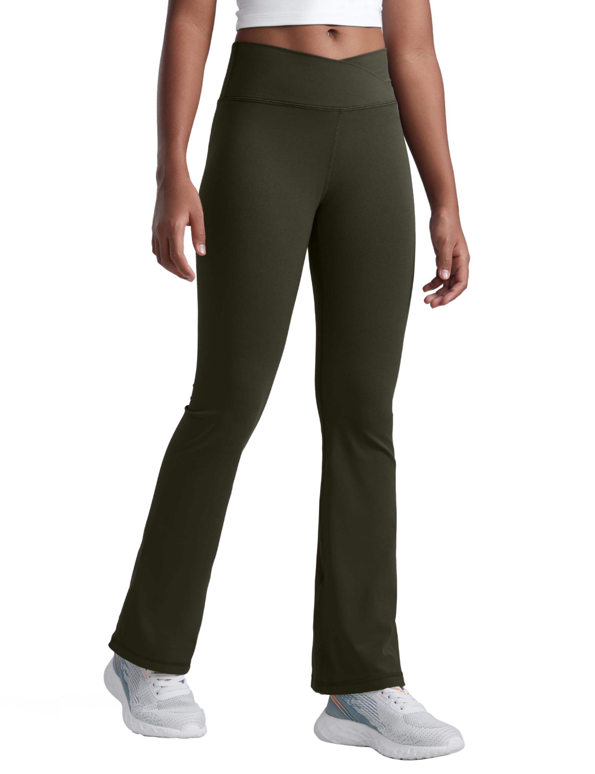 CRZ YOGA Girls Butterluxe Crossover Waist Yoga Flare Leggings - Dance Casual Athletic Pants Bell Bottoms Kids Teen