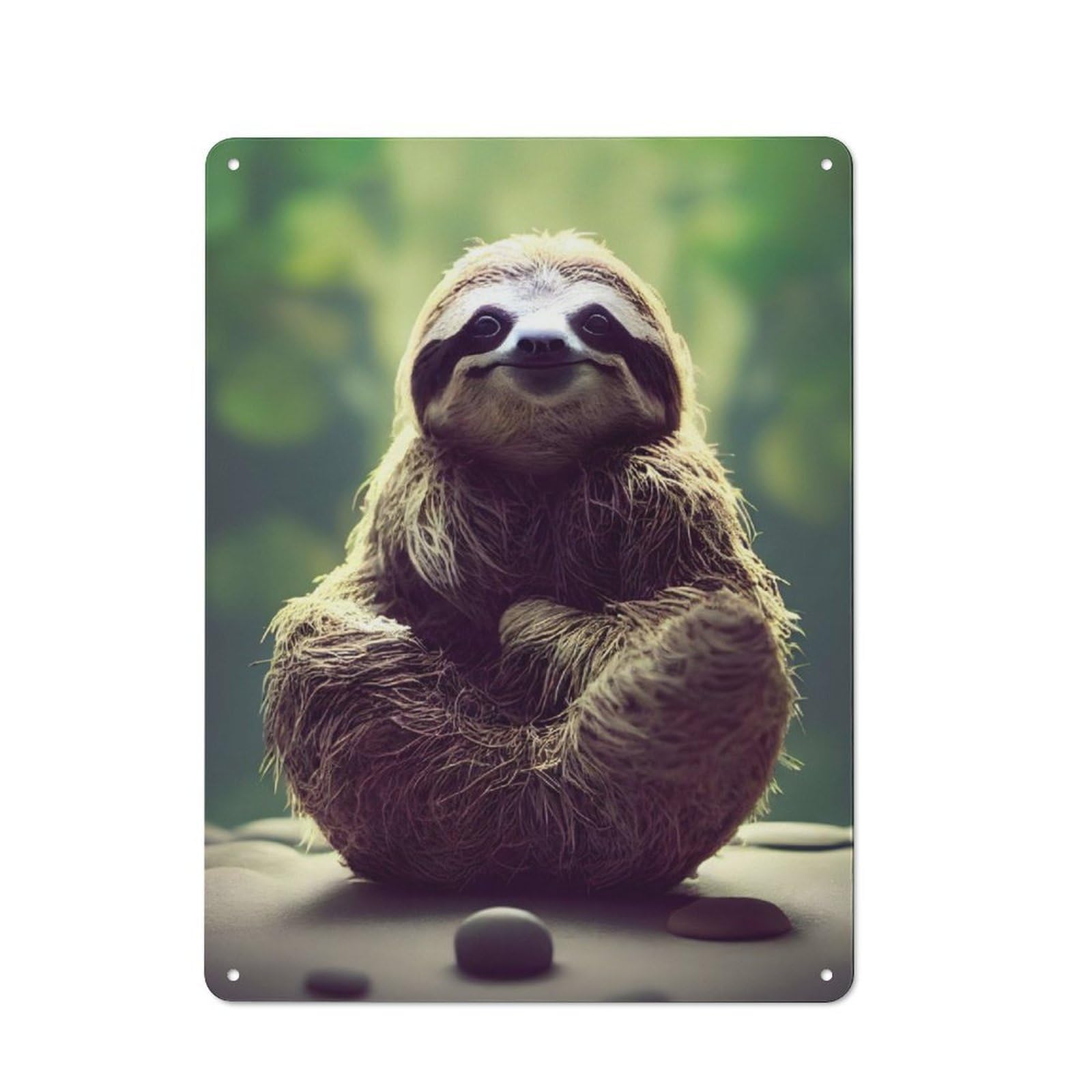 Junmoney Meditating Sloth Tin Wall Sign With Design 40X30cm, Classic Bistro Wall Plaque For Bakery, Diner, Cafe Or Family Room