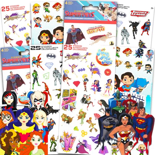 DC Superhero Stickers Party Favors Pack - 180+ Super Hero Stickers Featuring Wonder Woman, Batman, Batgirl, Superman, and More