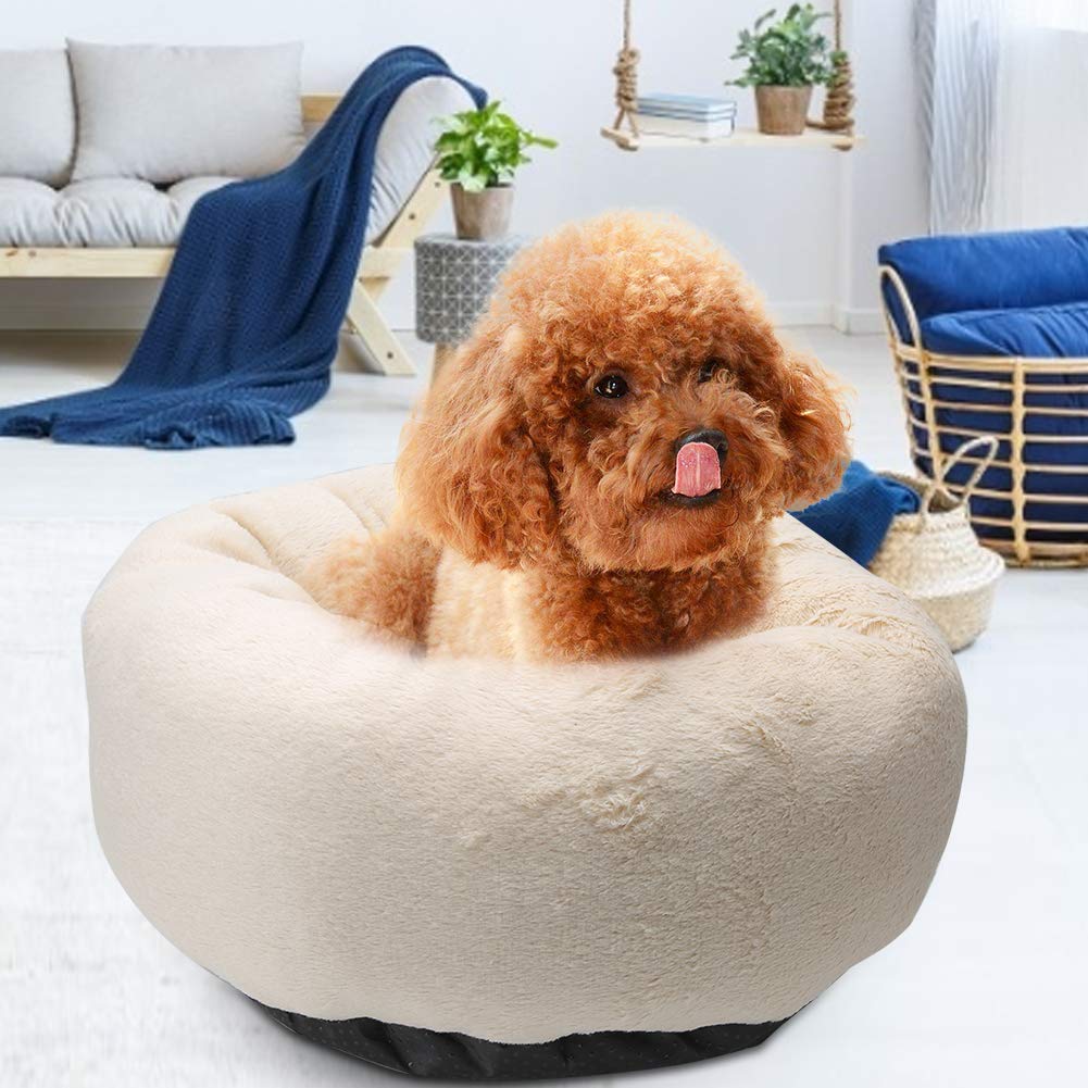 Muiltvoe Plush Pet Bed, Soft Round Cushion Mat for Dogs Cats Puppies, Warm Comfortable Sleeping Pad with Moistureproof Anti Skid Bottom, Easy to Clean (pink plush)