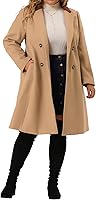 AgnesOrinda Plus Size Women's Long Winter Trench Coat - Notched Lapel Double Breasted Warm Pea Coat with Pockets