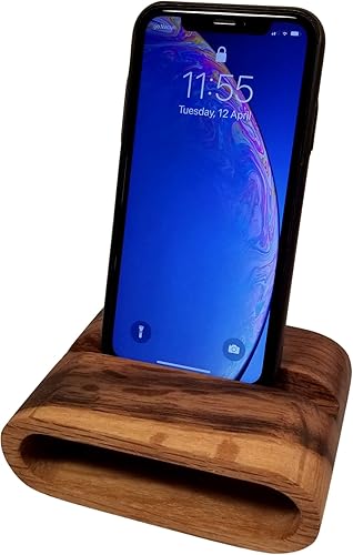 Hesse Woods - Soporte para teléfono de roble con amplificador de sonido grande (bicolor, 4.8 pulgadas de ancho, 0.650in, ranura de 23 pulgadas)