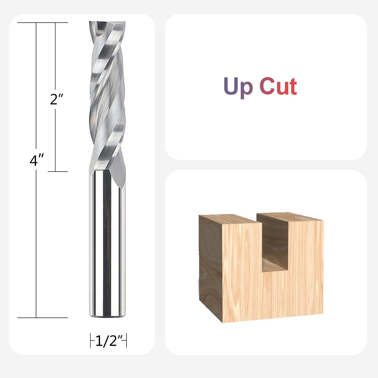 SpeTool 1/2 Inch Shank Spiral Up Cut Router Bit, HRC55 Solid Carbide End Mill, 1-1/2 Inch Cutting Length - Image 2
