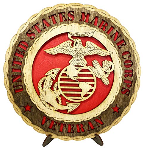 Armed Forces Marines Veteran Military Decorative Custom Laser Crafted Three Dimensional Wooden Wall Plaque with Stand