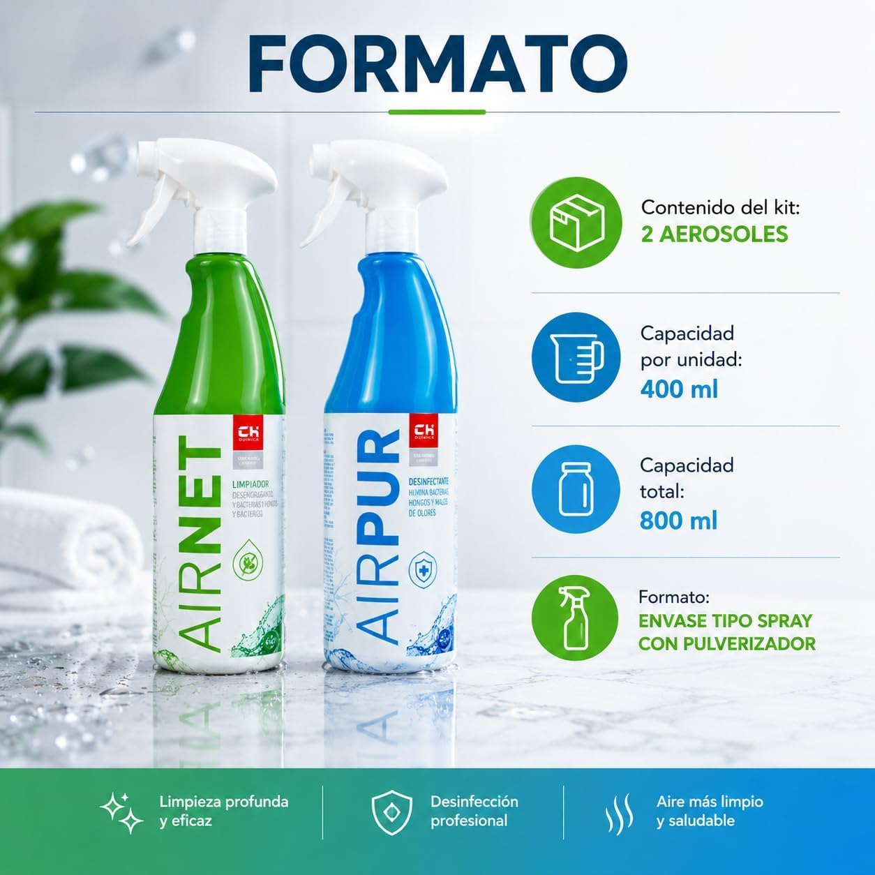 CABLEPELADO - Kit Spray AirNet & AirPur para Aire Acondicionado – Limpiador Higienizante + Eliminador de Olores – Fórmula de Larga Duración – Fácil de Aplicar – Pack 6x750ml