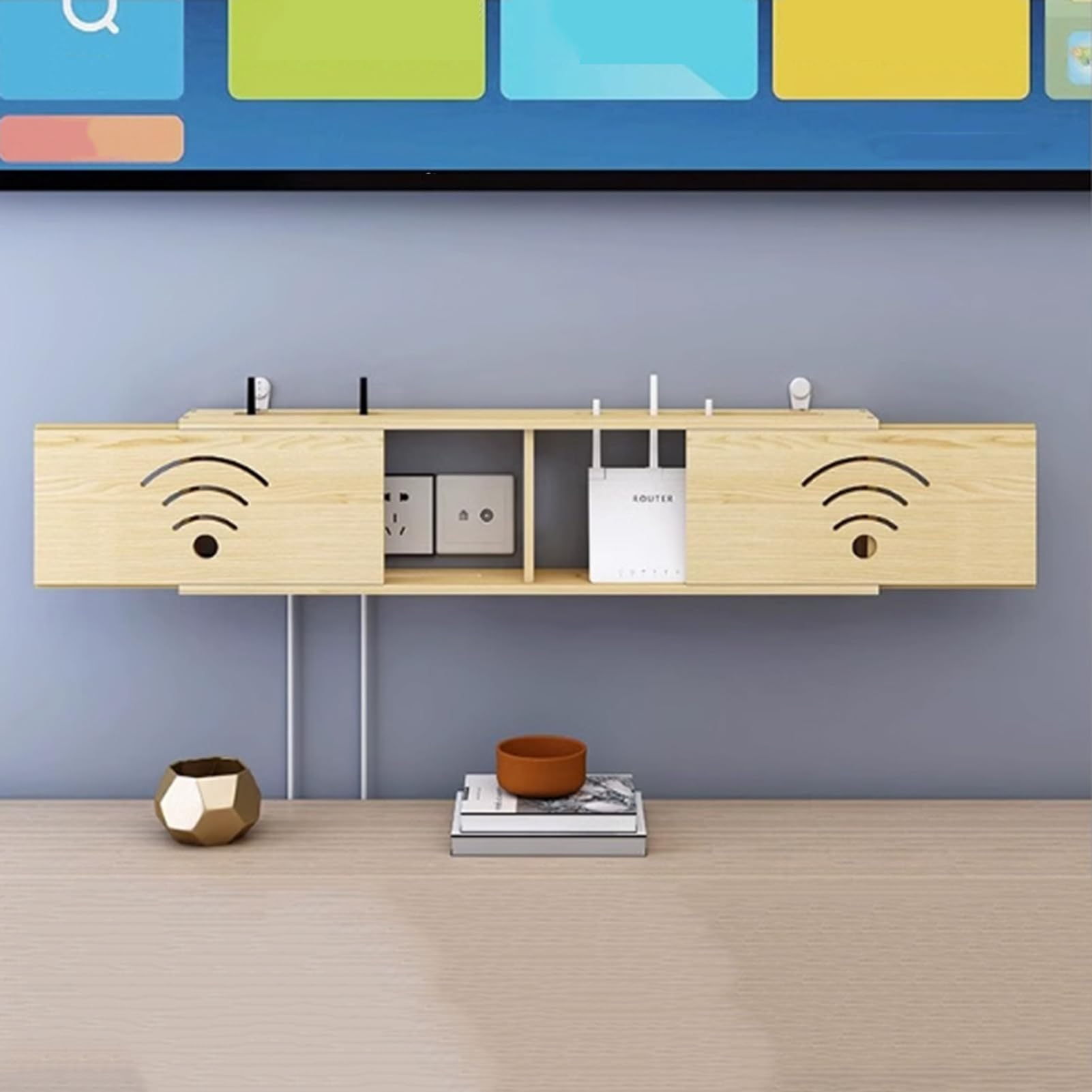 C,Yiustldd Router-Aufbewahrungsbox - Wandmontiertes Regal Für Kabel Und Steckdosenbrett, Versteckte Box Für TV-Kabel Und Netzwerkgeräte Für Zuhause Und Wohnung