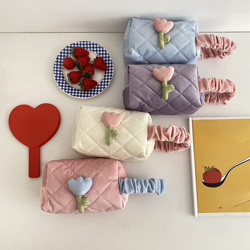 Miniatura 7 de Bolsa de maquillaje floral kawaii, bolsa para cosméticos y cosméticos, bolsa de viaje estética, organizadora de bolsa de aseo acolchada de hadas