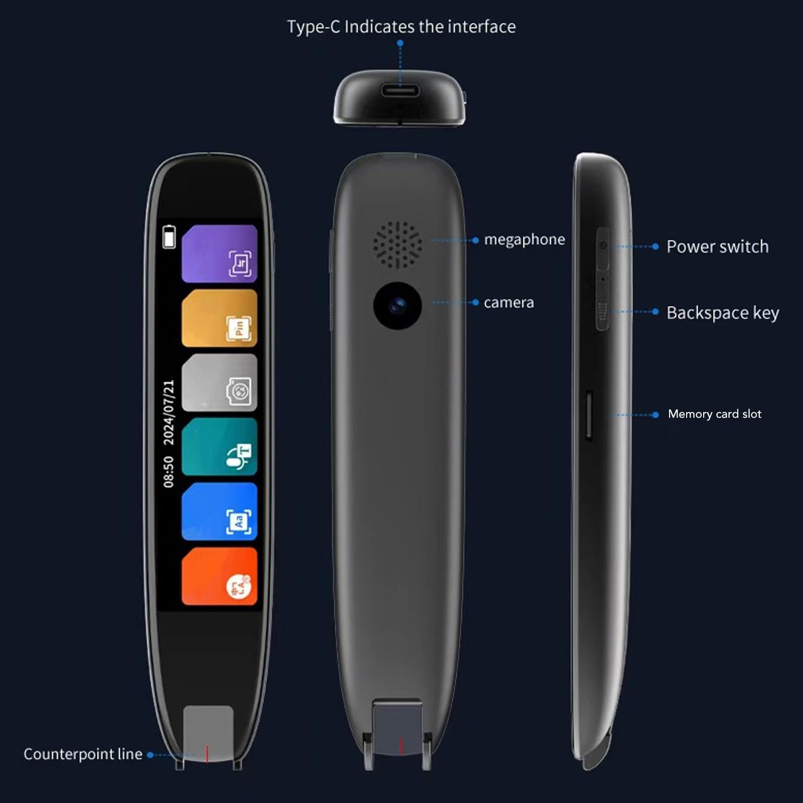Penna per traduttore linguistico Penna per lettore portatile touchscreen da 3,7 pollici con 142 lingue Traduzione online 10 lingue offline per lavori di studio in viaggio