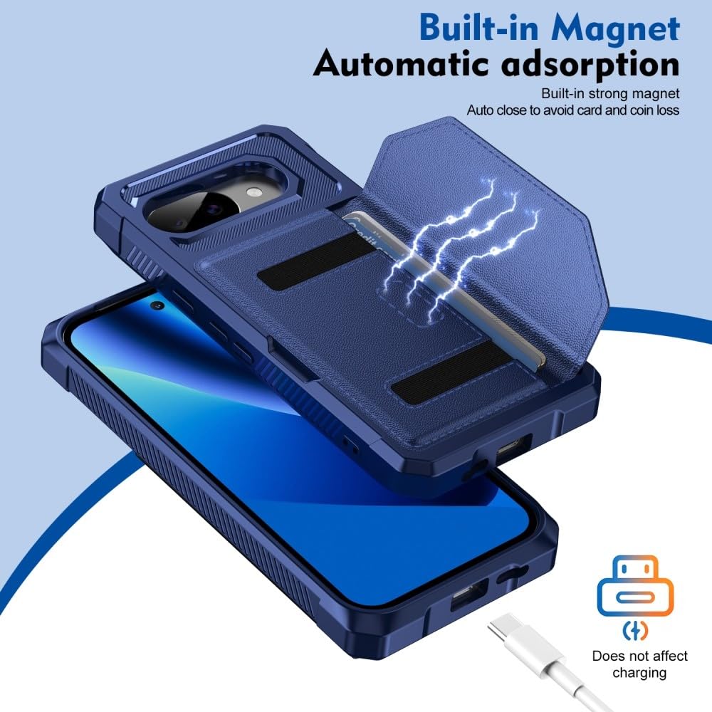 Funda genérica compatible con Google Pixel 8A (color: morado) de piel con tarjetero de silicona dura