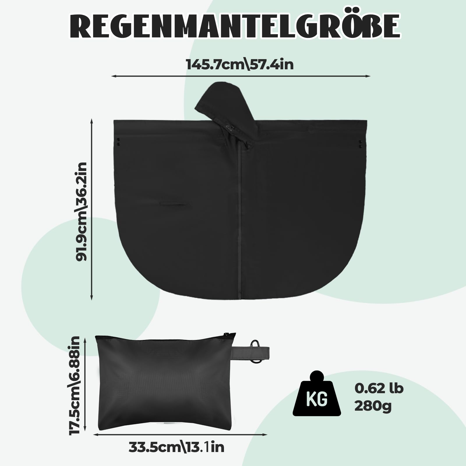Wasserdichter Regenponcho mit Tragetasche, Winddichte Regenbekleidung für Damen & Herren, Leicht & Kompakt für Fahrrad fahren, Reise, Trekking, Wiederverwendbarer Regenmantel