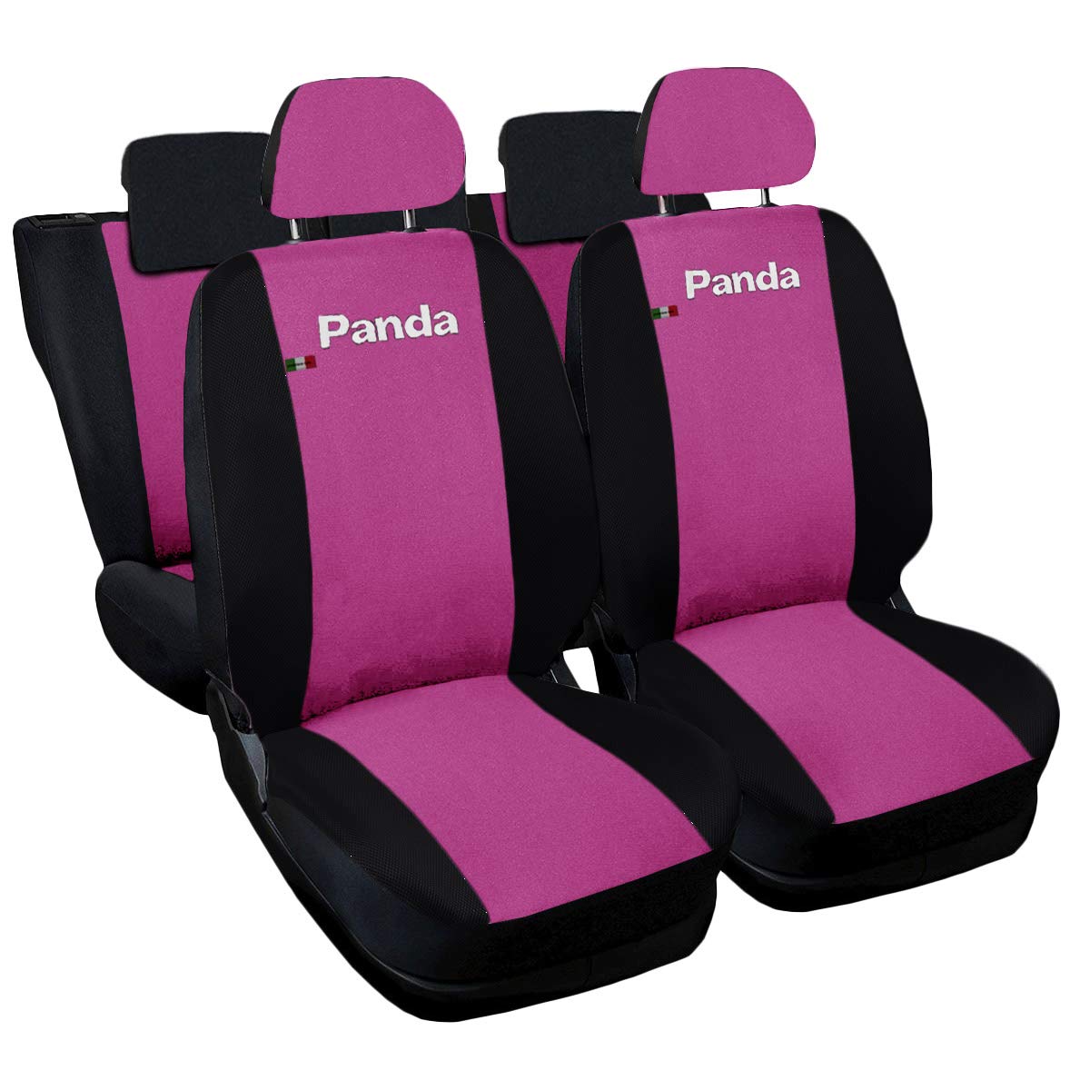 Lupex Shop Copri-sedili Auto Compatibili Panda Seconda Serie (mod.169) Versione Intera Fucsia Nero Set Copri-Sedile Anteriori e Posteriori Logo Ricamato Airbag Compatibile Accessori Auto