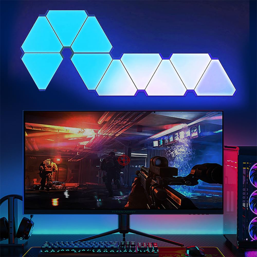 WiFi Bluetooth 5V USB Triangle Lamps Quantum Atmosphere LED Night Light for Game Bedroom Decoration Creative Decorat Wall Lamps (10 PCS WiFi APP)