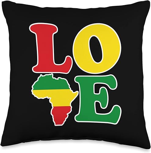 African Pride Teez Love Africa Map with Pan African Colors Black History Month Throw Pillow 16x16 Multicolor