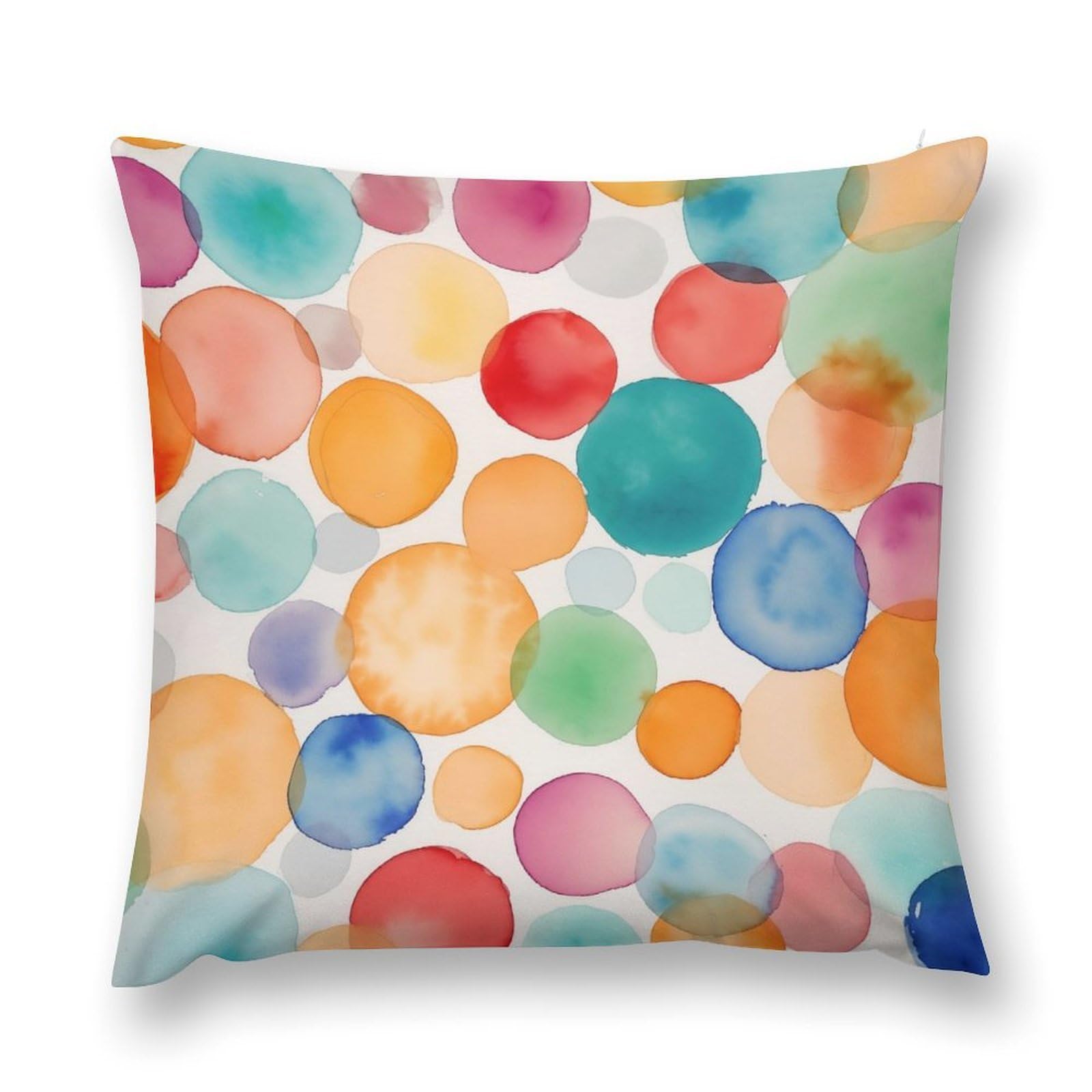 moderw Colorful Polka Dot Throw Pillow Cover, Retro Watercolor Abstract Geometric Rainbow Circles Pillowcases Pillows Cushion Covers for Couch Sofa Bed Chair Decoration 18x18inch