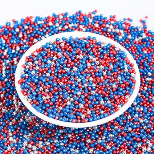 Image of Patriotic Nonpareils Sprinkles,2mm Red Blue and White Pearls for Cake Decorations,July 4th Edible Sprinkle Mix for Baking,130g,Edible Sugar Pearls for Cake Decorating,Cookies,Ice Cream,Fondant Cake,Cupcakes,Desserts,May Day,Memorial Day,Flag Day,Juneteenth,Independence Day,4th of July Party Supplies